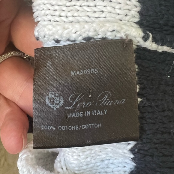 Loro Piana 100% cotton navy blue cream white nautical striped sweater top 46 10 - Picture 4 of 9
